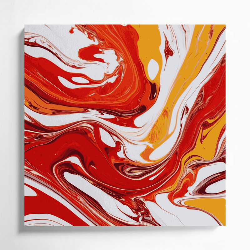 Abstrait art fluide sur toile rouge 73, H 12 po x l 12 po