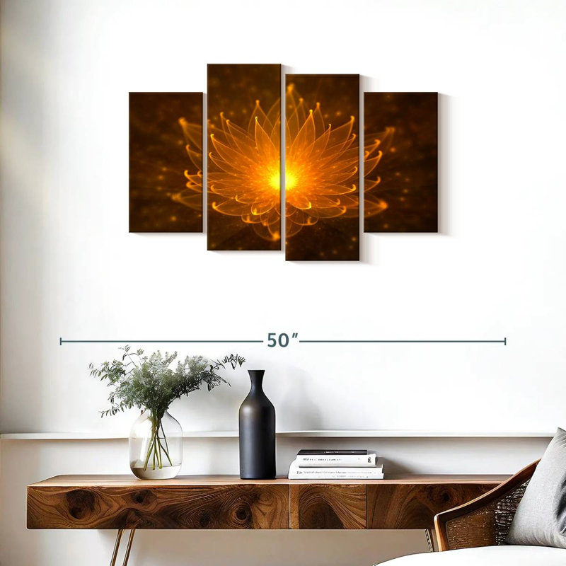 Lotus lotus lotus sur toile 4 pièces, H 22 po x l 36 po x P 1 po