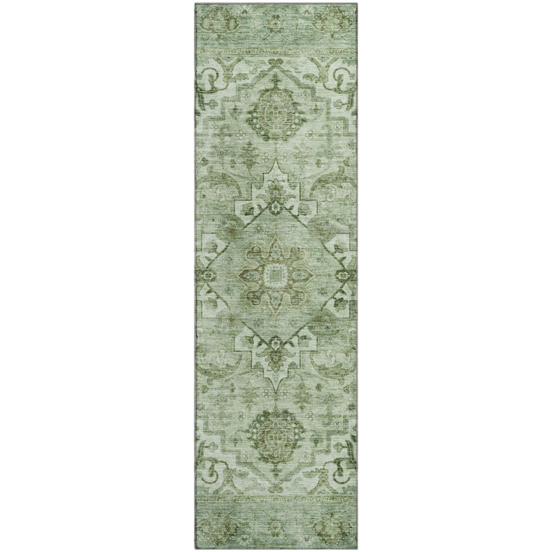 Premium Machine Washable Mayfield AMF2164 global Rug, Runner 2'3" x 7'6", Aloe