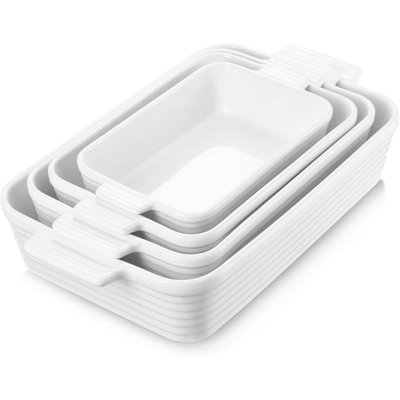 Casserole Dishes for Oven, Porcelain Baking Dishes Set of 4, Rectangular Ceramic Casserole Dish