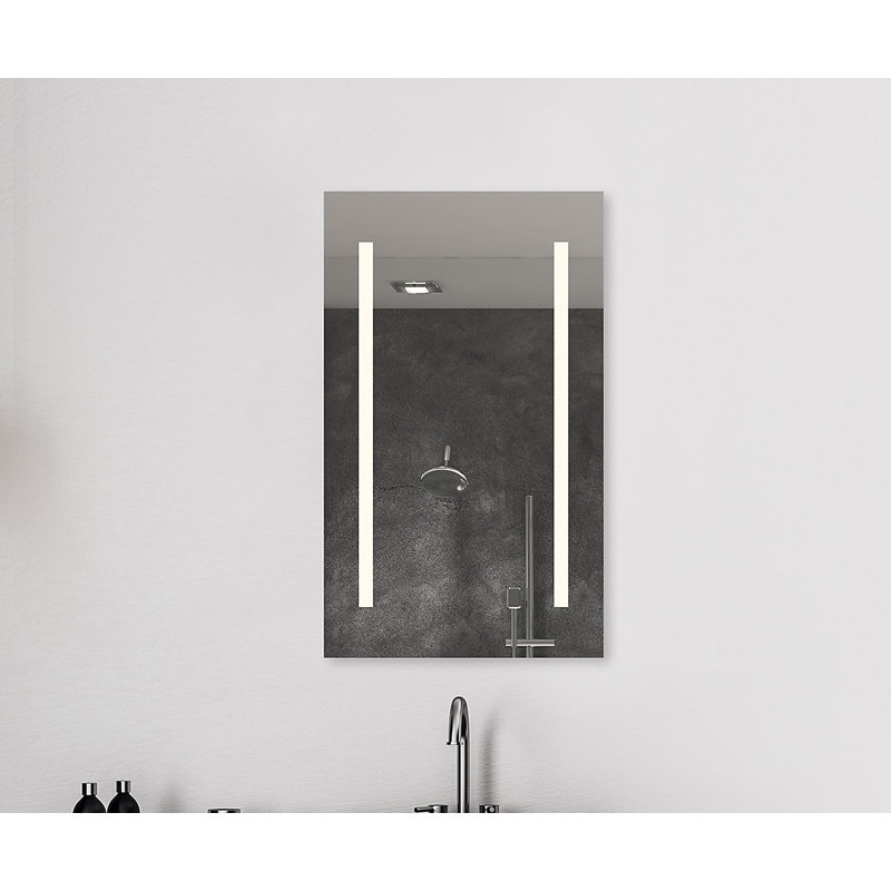 Recessed Frameless 1 Door Medicine Cabinet with 4 Adjustable Shelves and LED Lighting and Electrical Outlet, Right