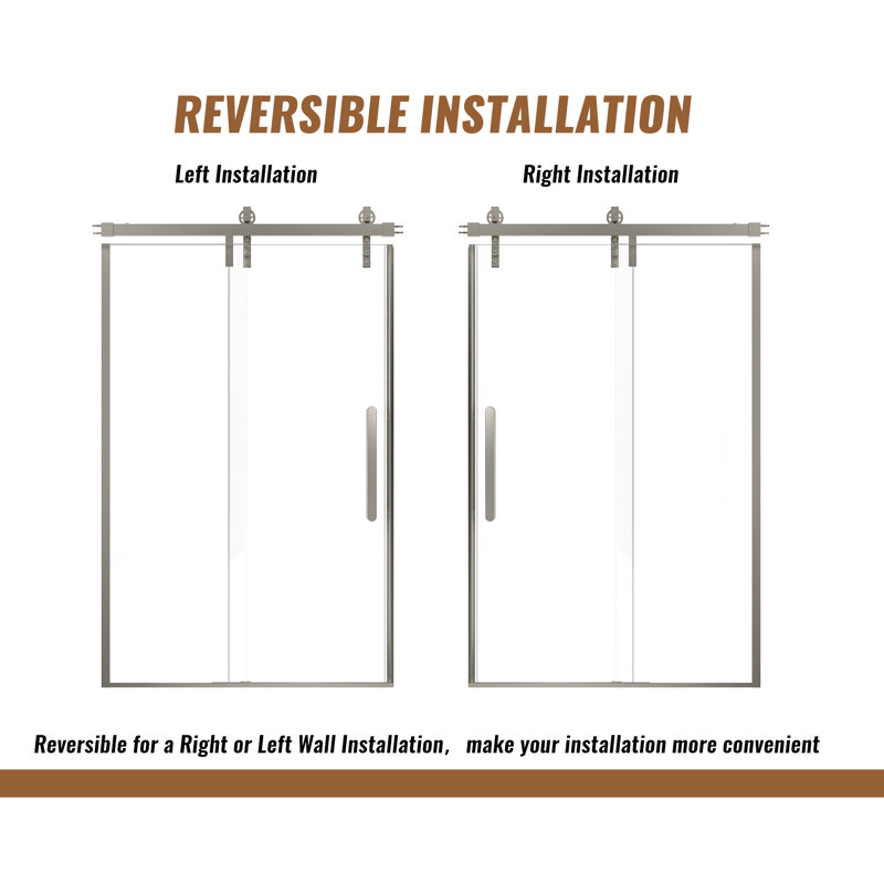 48'' Frameless Brushed Nickel Sliding Shower Door with Clear Glass
