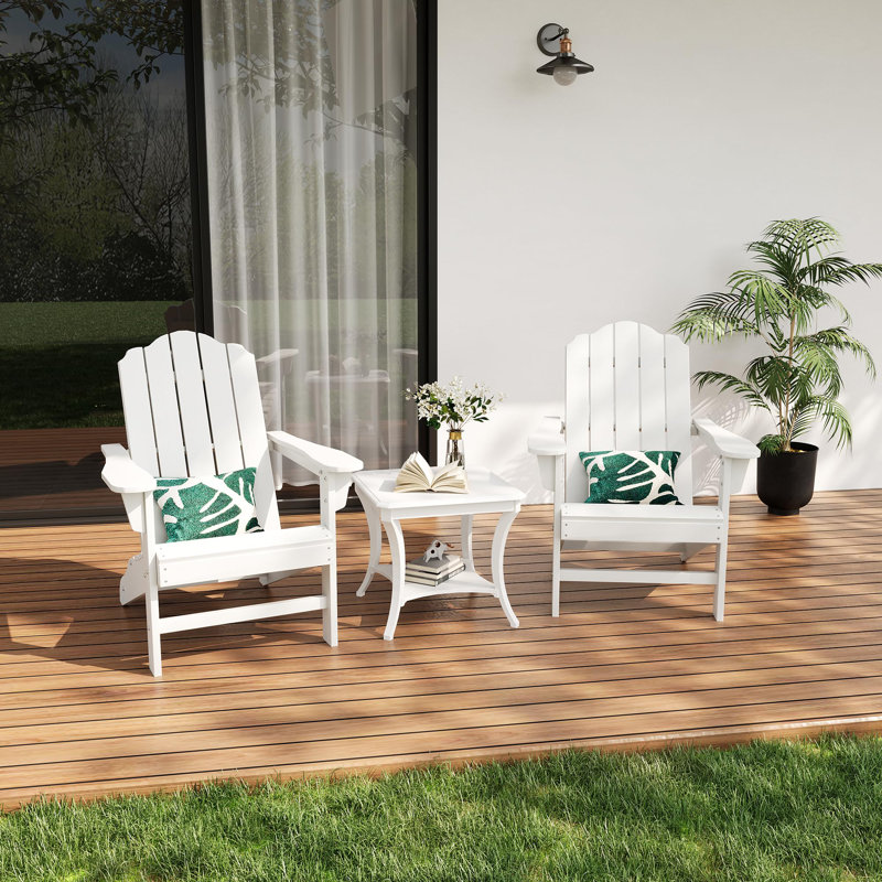 Adirondack Chair for Patio, HDPE Outdoor Lawn Chair with Wood Texture for Garden Backyard Deck Poolside Use, White