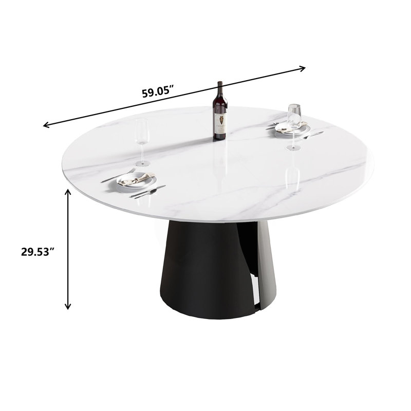 Table de salle à manger moderne en pierre artificielle ronde pour six personnes, durable et facile à nettoyer avec un design élégant