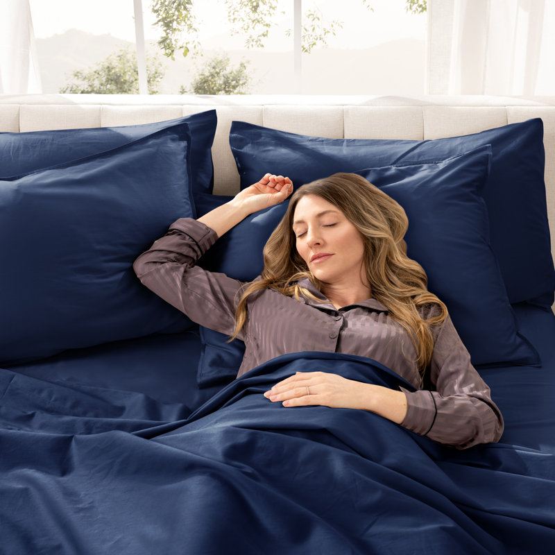 400 Thread Count Sateen Sheet Set, Queen Sheet Set with 2 Pillowcases, Dark Blue