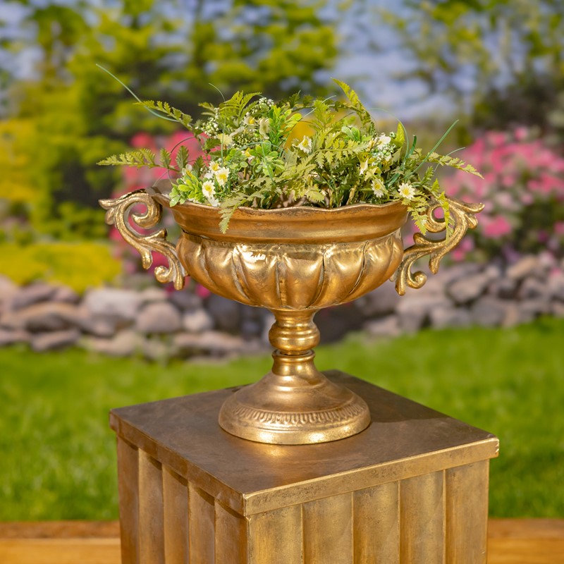 Fontus Frosted Gold Metal Urns (Set of 2), Gold