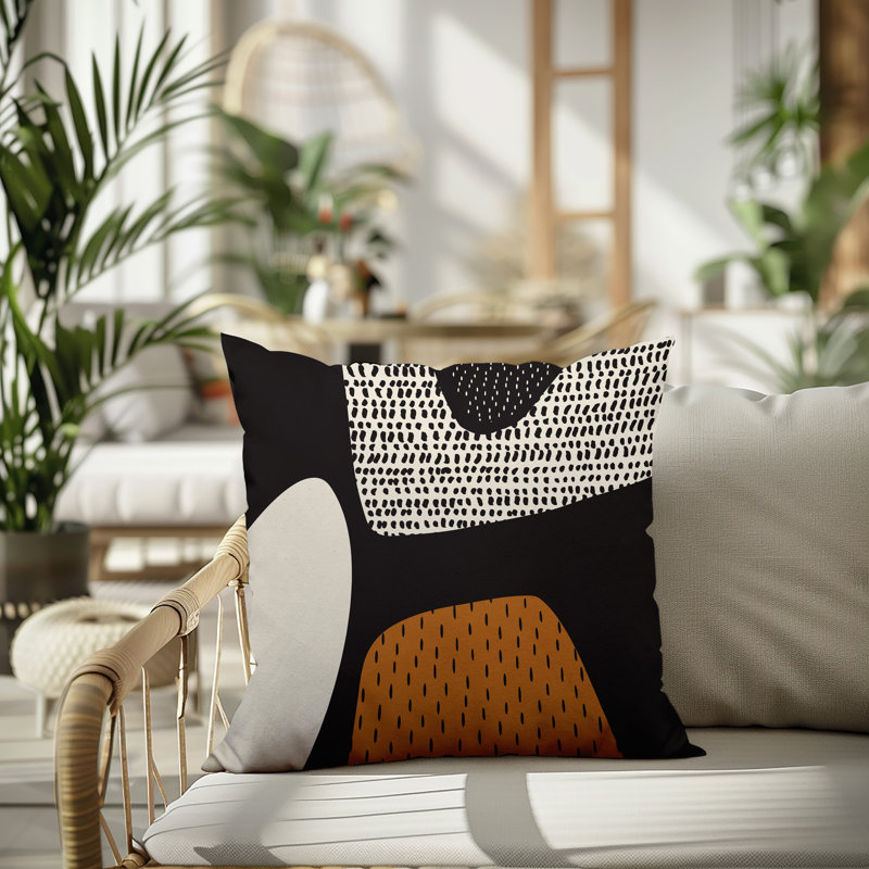 Coussin carré intérieur / extérieur pia, H 19 po x l 19 po, Burnt Orange/Black/Off-White