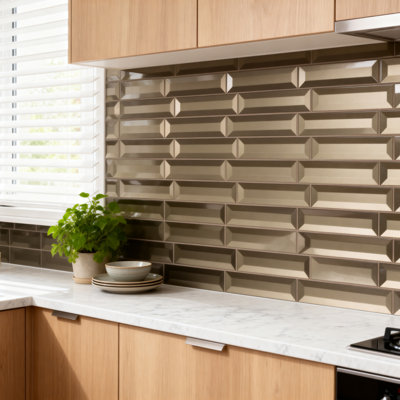 Secret Dimensions 2 in. x 8 in. Diamond Grade Glass Reverse Beveled Subway Decorative Kitchen & Bathroom Wall Tile