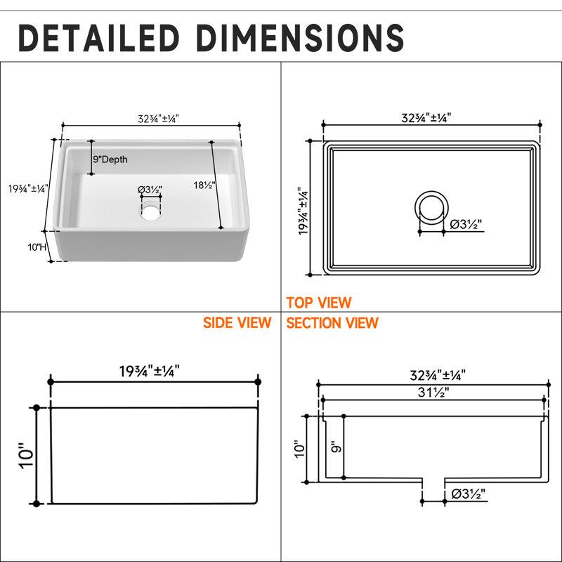 Évier de cuisine simple en argile réfractaire blanche avec planche à découper L 33 po x l 20 po Workstation