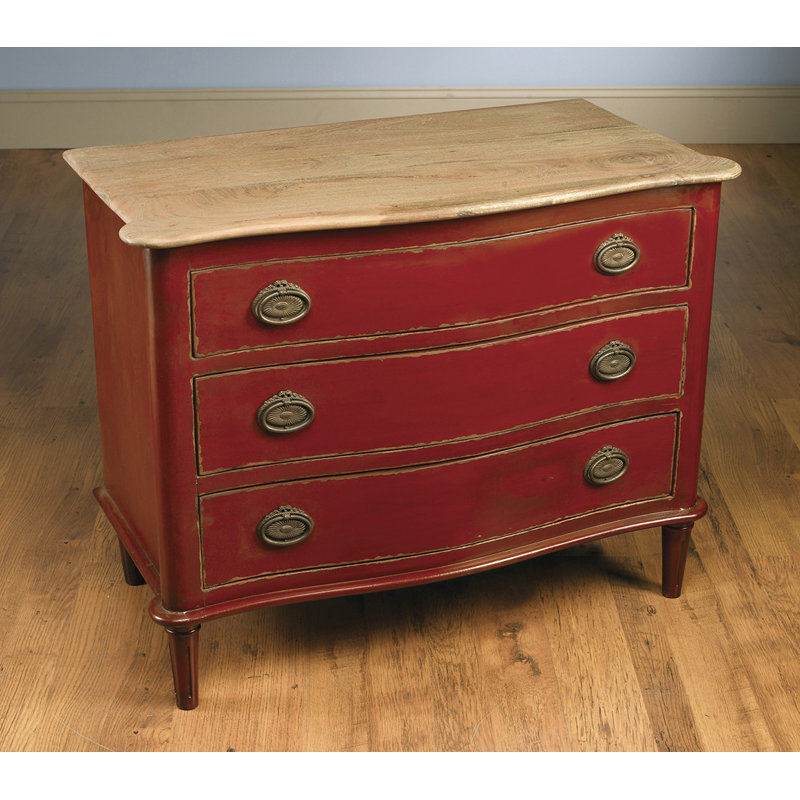Commode anglaise 3 tiroirs Steverson, Rouge