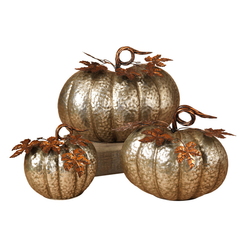 Set of 3 Metal Hammered Pumpkins Autumn and Thanksgiving Décor