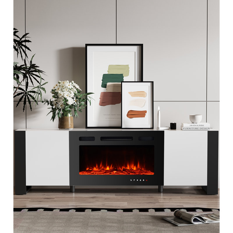 Sekena 17 Stories 165cm W Tv Stand Cabinet With Electric Fireplace, 53cm H x 190cm W x 33cm D