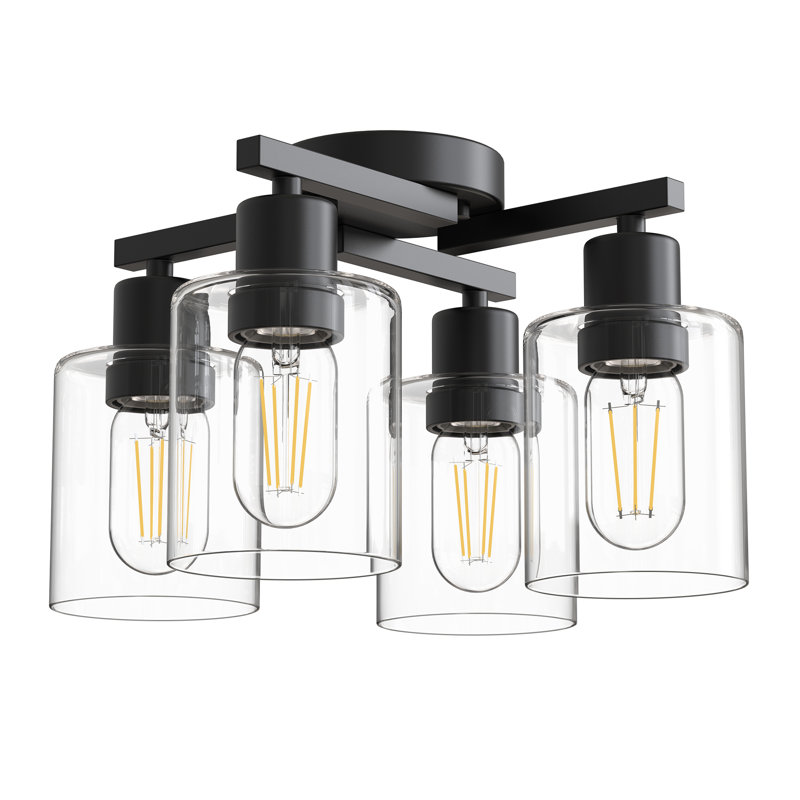 4 - Light Modern Flush Mount Chandelier Dimmable Ceiling Lights, Matte Black