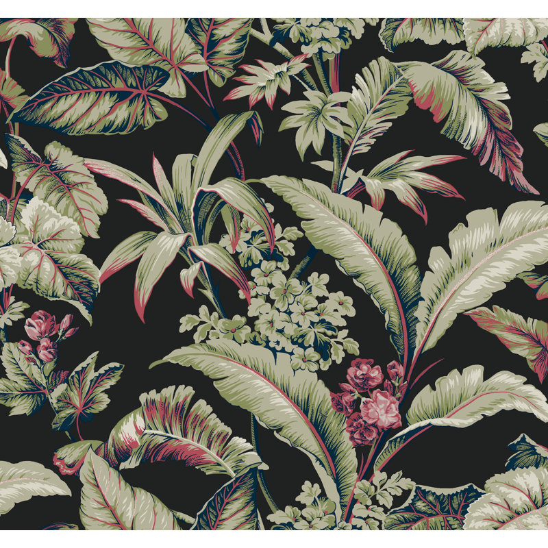 Mystic Isle Floral Wallpaper Double Roll by Ronald Redding, Black