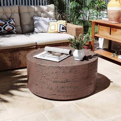 Table basse de patio en oxyde de magnésium 28 po, imperméable, pour le salon, d'extérieur, ronde, rouge rouille