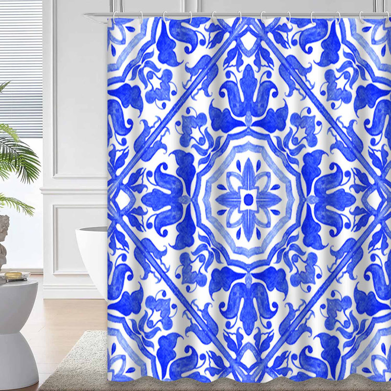 Rideau de douche Tiles Blue, L 72 po x l 78 po