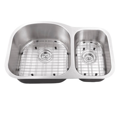 Évier de cuisine à double cuve encastrable L 32 po x l 20,75 po, crépine avec bonde et support de cuve