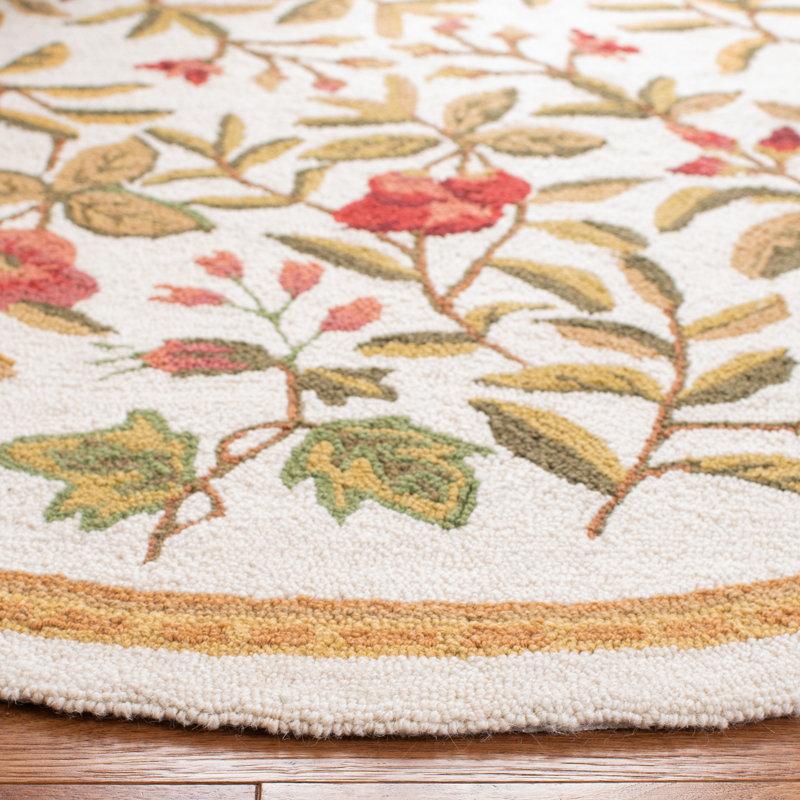 Kinchen Hand Hooked Wool Pile Floral Rug, Oval 4'6" x 6'6"