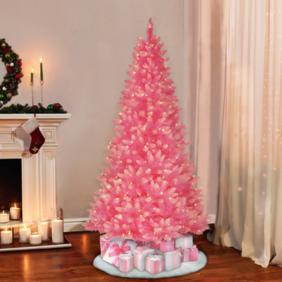 Pink Frosted 6.5' Pre-Lit Spruce Christmas Tree