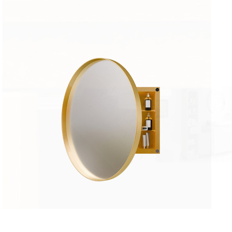 Armoire à pharmacie ronde en surface avec miroir et tablettes réglables, finition or mat pour salles de bain modernes, 23.6"