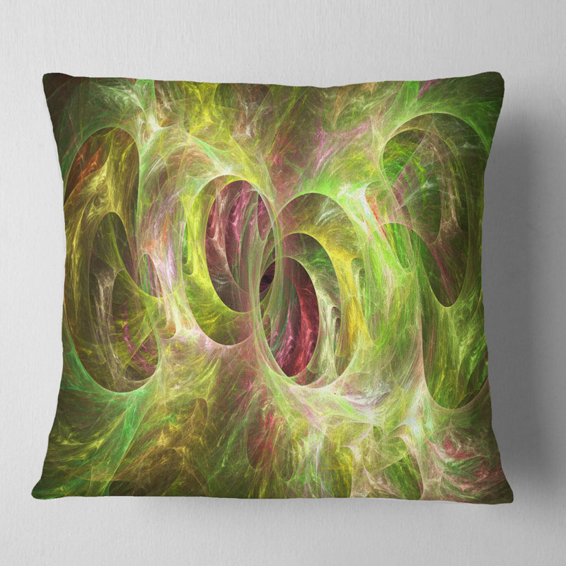 Verre ornemental fractal - coussin imprimé abstrait, 18 po x 18 po, Jaune, Coussin décoratif