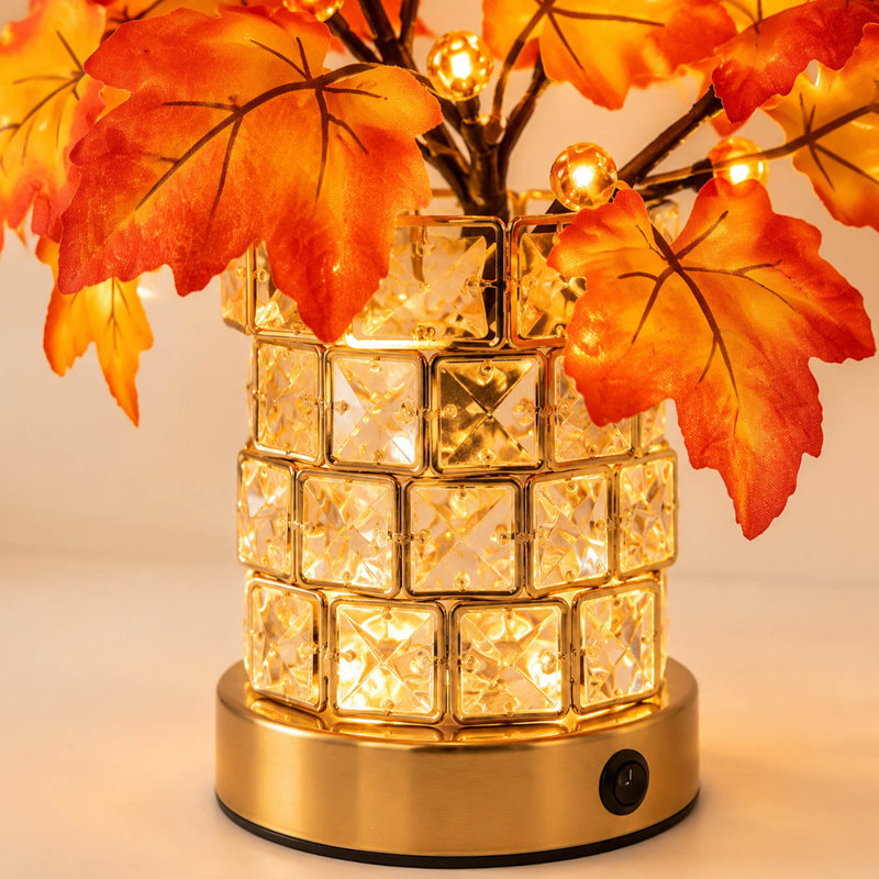 Lampe DEL avec feuille d'érable et base en cristal pour décoration d'automne