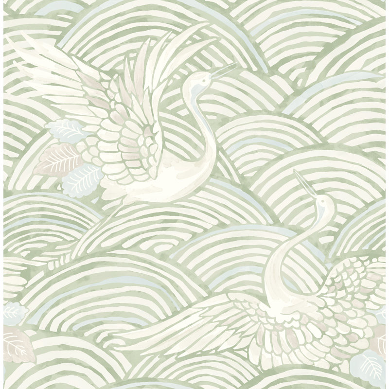 Papier peint Egret Sage Tidal Dance, Vert