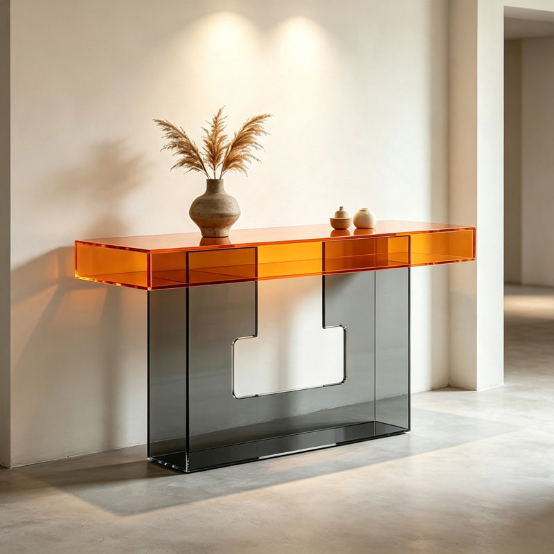 Console en acrylique avec cadre géométrique, H 29,53 po x l 39,37 po x P 11,81 po