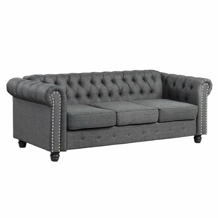 Gilles 82" Linen Rolled Arm Chesterield Sofa