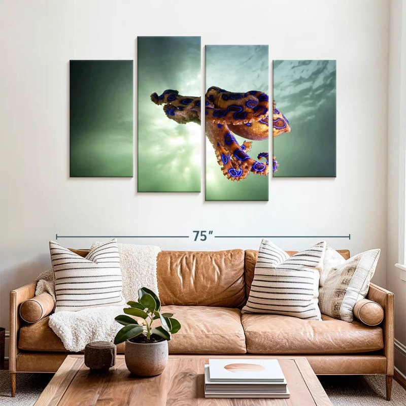 Poulpe à anneaux bleu sous-marin Brampt, H 32 po x l 52 po