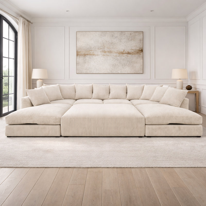 7 Seater Corduroy Sofa Bed, Cream