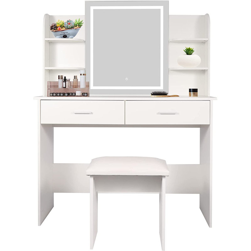 Baidy Vanity Set with Lighted Mirror and Stool