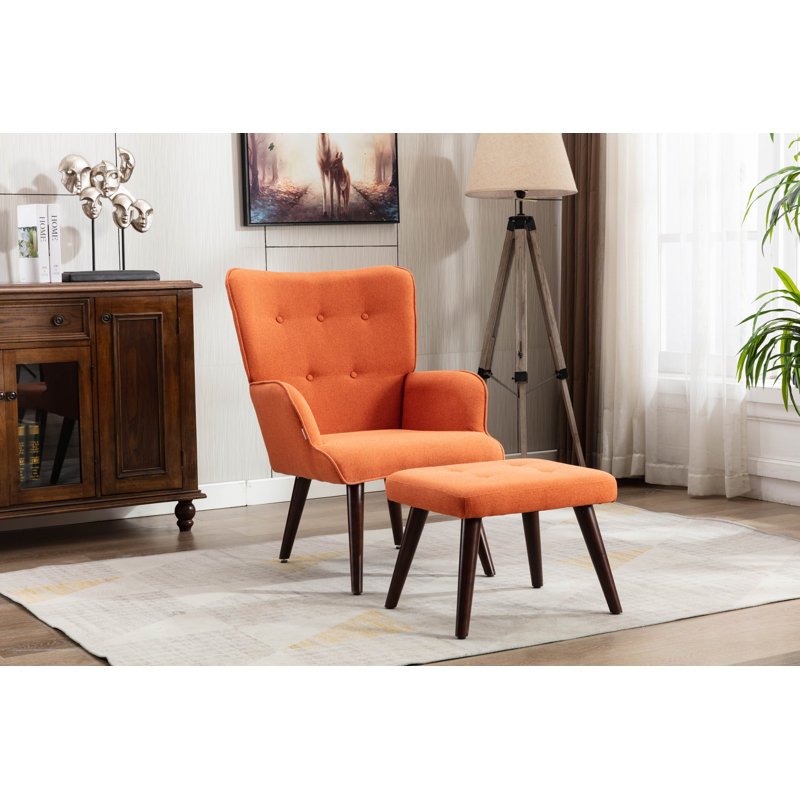 Fauteuil à oreilles et repose-pieds capitonné en polyester l 27,2 po Hike, Polyester orange