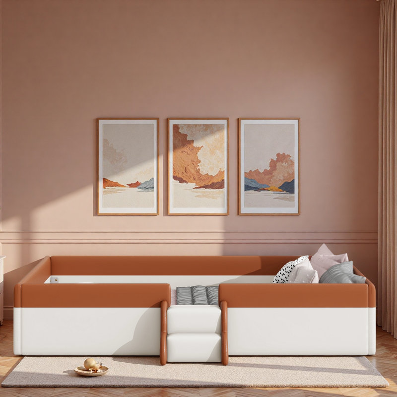 Upholstered Daybed Frame With Fence And Stairs, Twin