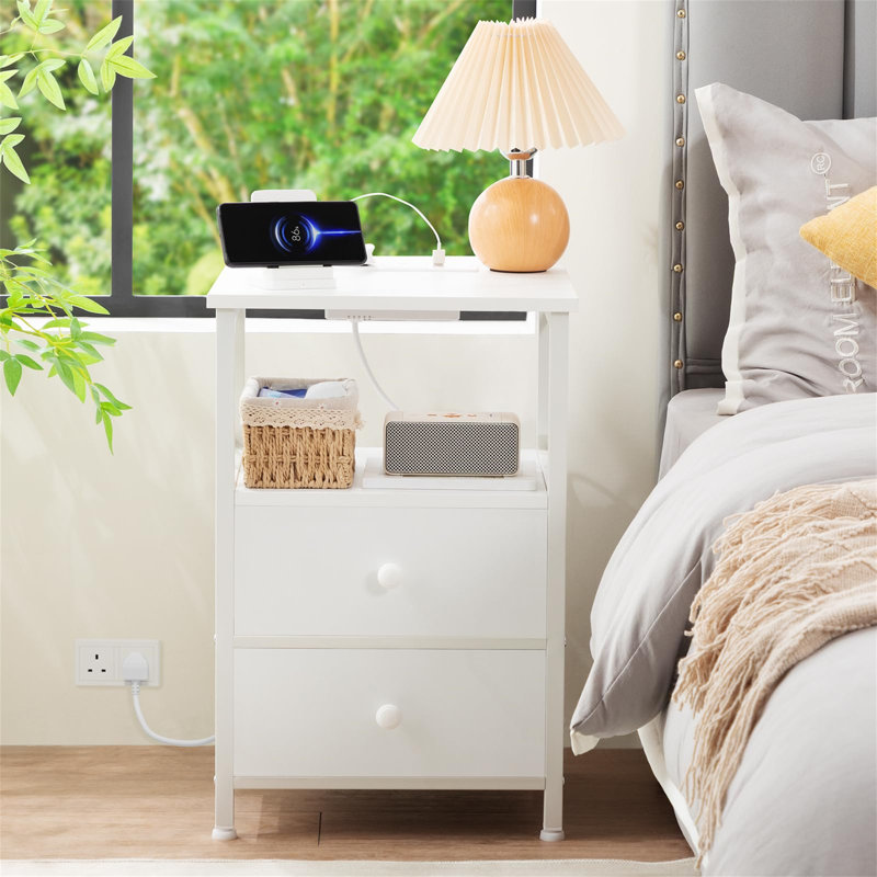 40cm W Metal Bedside Table, White