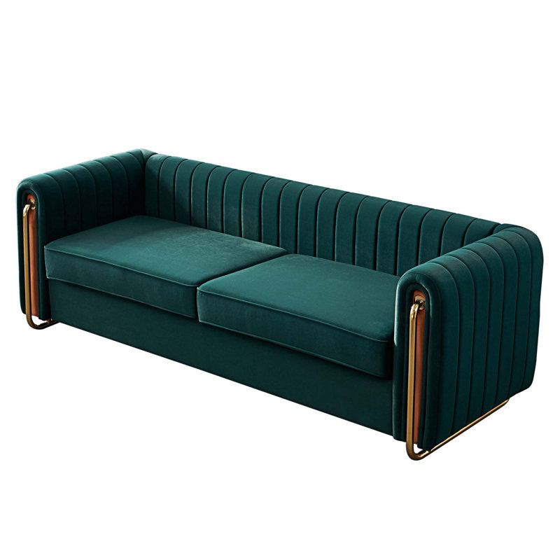 Keeshaun 84.25'' Round Arms Sofa, Green Velvet