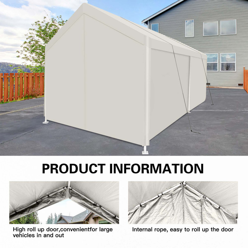 Tente de garage portative robuste 12 x 20 pour abri de rangement extérieur