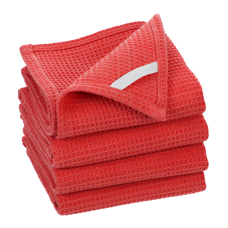 Broadway Cotton Waffle Tea Towel Kitchen Towel, Red, 4