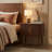 Mid-Century Walnut Nightstand Luxury Dark Walnut Veneer Bedside Table with Brass Accents and Sliding Tambour Doors