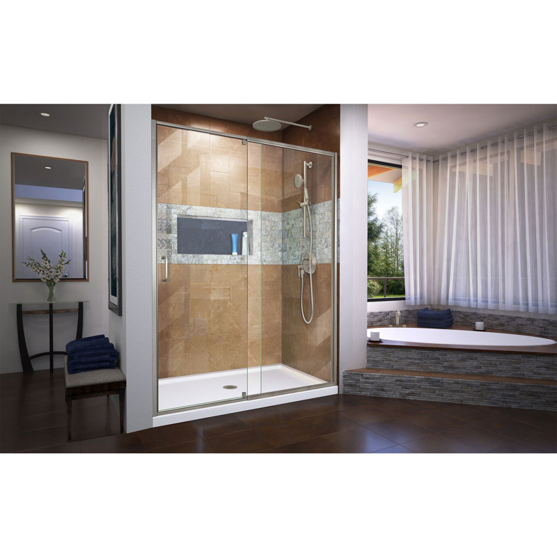 50" - 54" W 72" H Reversible Semi-Frameless Shower Door, Brushed Nickel