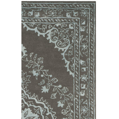 Samaniego Hand Tufted Viscose/Wool Oriental Rug in Dark Gray