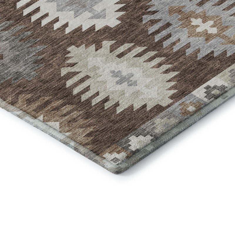 Tapis brun Prisco lavable à la machine de qualité supérieure, Rectangle 9 pi x 12 pi