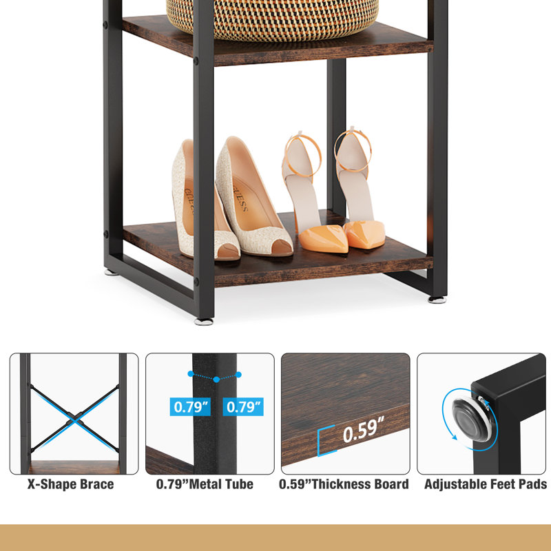 Reelika 15.75'' Wide 8 - Hook Freestanding Coat Rack with Storage in Brown/Black