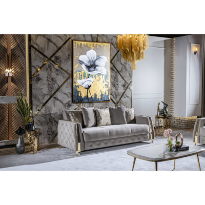 Velvet Upholstered Modern 3 - Seat Taupe Sleeper , Wood Frame, Hidden Bed, And Under For Living Area Functionality In Fashion, Upholstery,