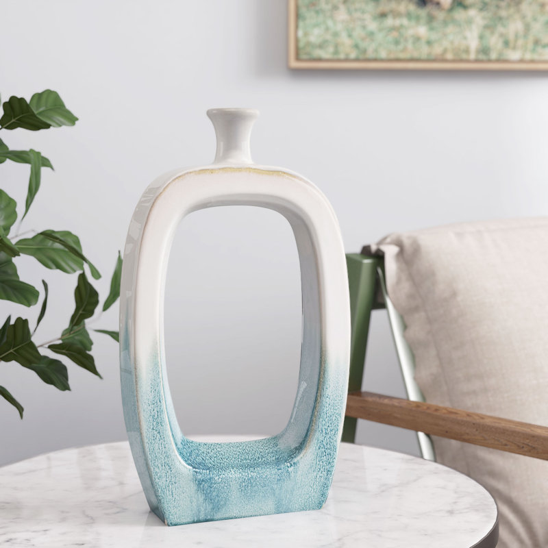 Coastal Elegance Two-Tone Green and White Ceramic Table Vase