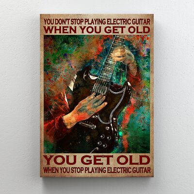 Colorful Hand Playing Guitar - You DonâT Stop Playing Electric Guitar Gallery Wrapped Canvas - Music Illustration Decor, Blue, Red And Brown Living -  Trinx, FA9A792658A7448F8F6A658D20A2572A