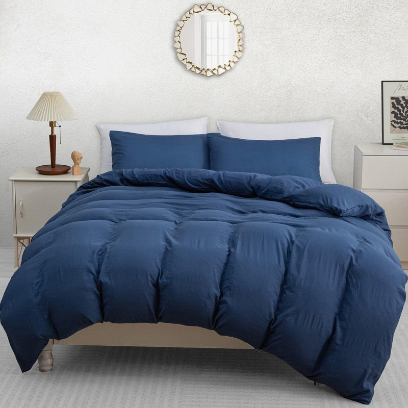 Premium Prewashed Duvet Cover Set Double Brushed Microfiber Reversible With Zipper Closure & Corner Ties, Navy