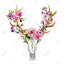 Crâne de cerf rustique avec fleurs - reproduction encadrée rose pour la décoration