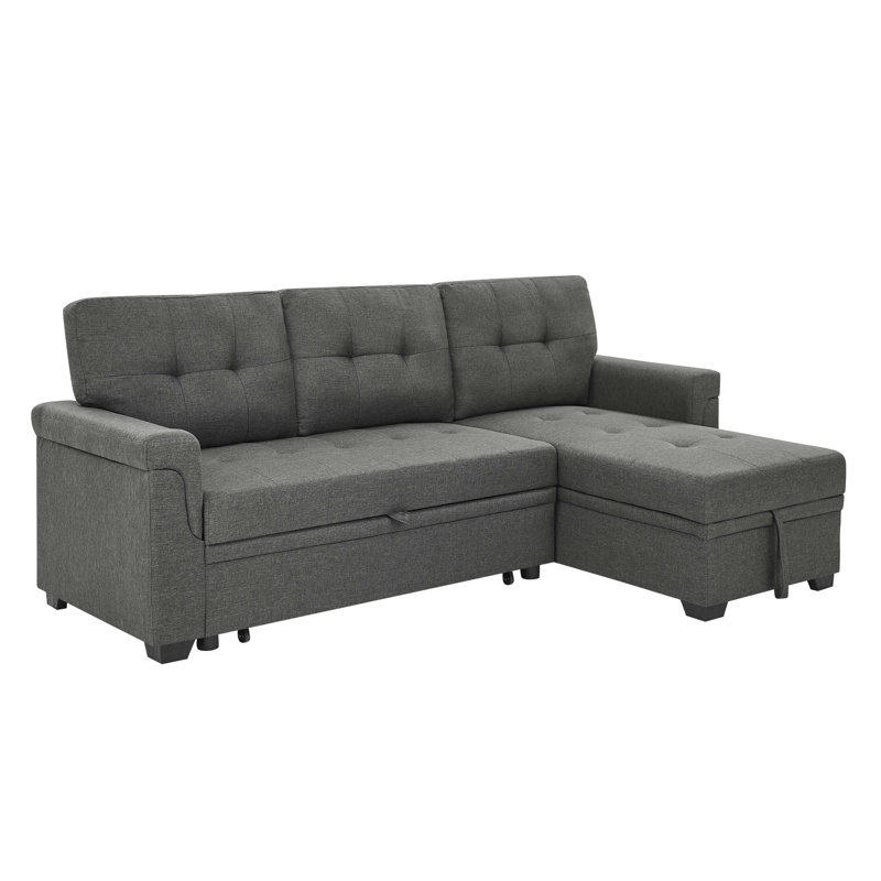 Lit escamotable 86 po gris à 3 places, réversible, avec accoudoirs et coutures géantes