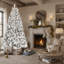 Sapin de Noël artificiel floqué avec éclairage intégré et pommes de pin naturelles pour une décoration festive de Noël.